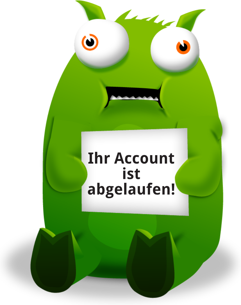 Monster mit Schild: Account abgelaufen.